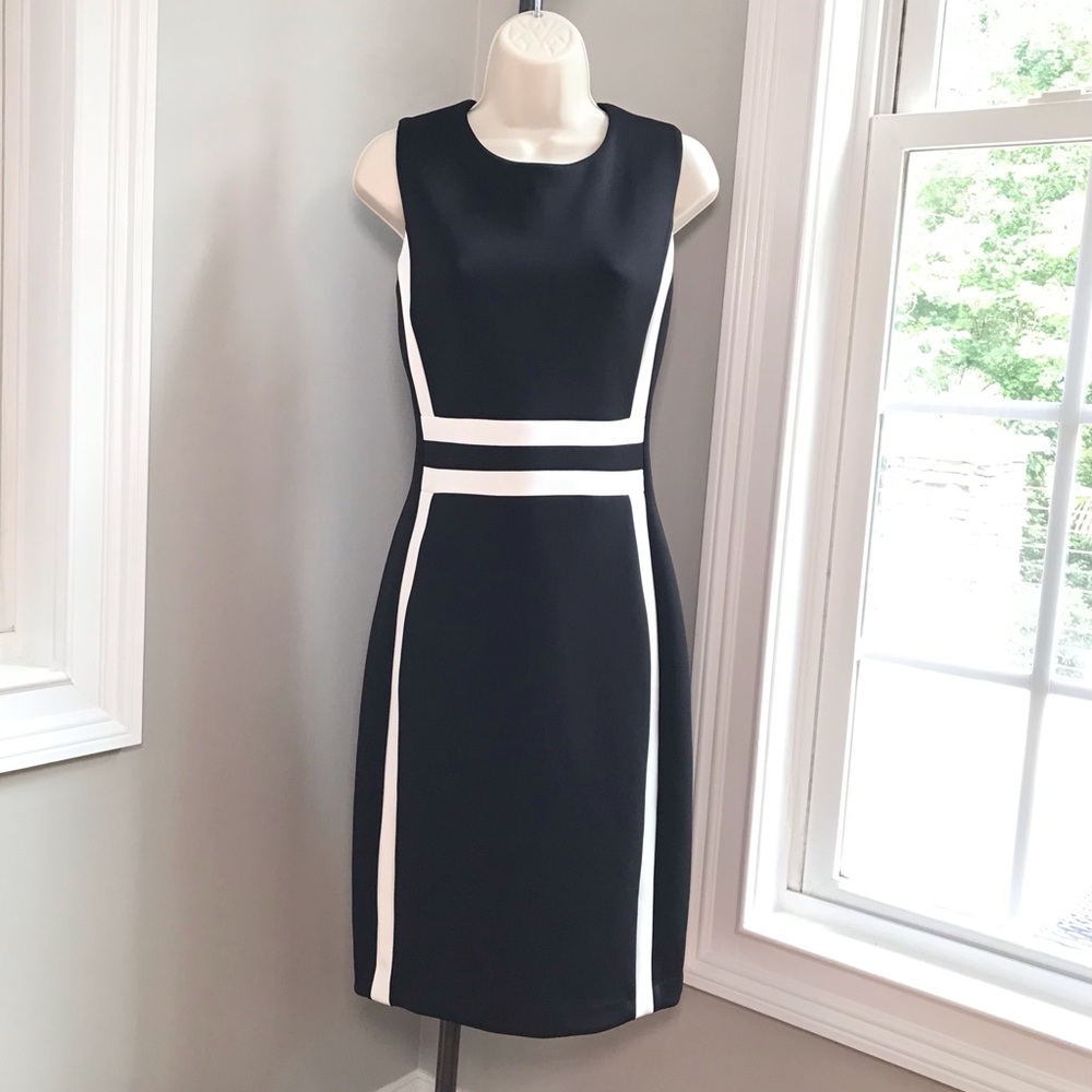 Calvin Klein Sleeveless Black & White Scuba Sheath Dress ~ Women’s 12